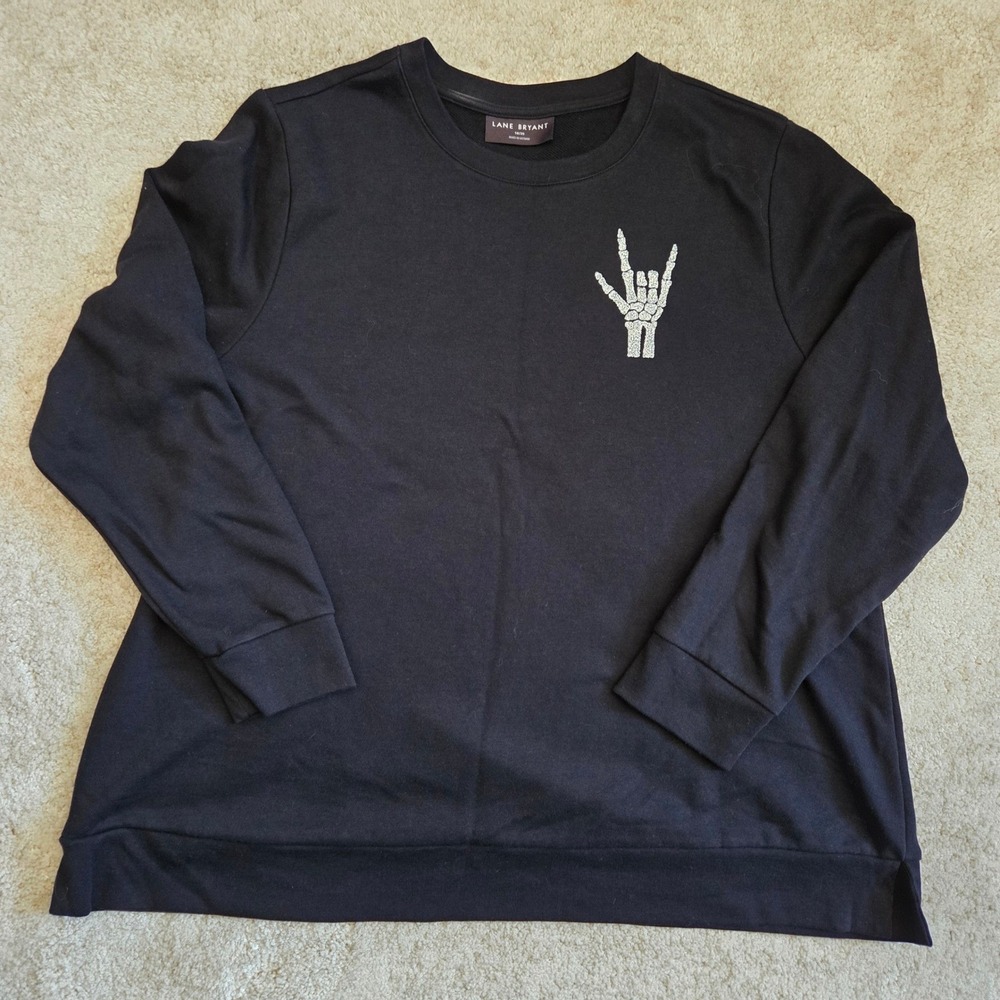 Lane Bryant Black Skeleton Hand Rock On Glitter Sweatshirt Plus Size 18/20